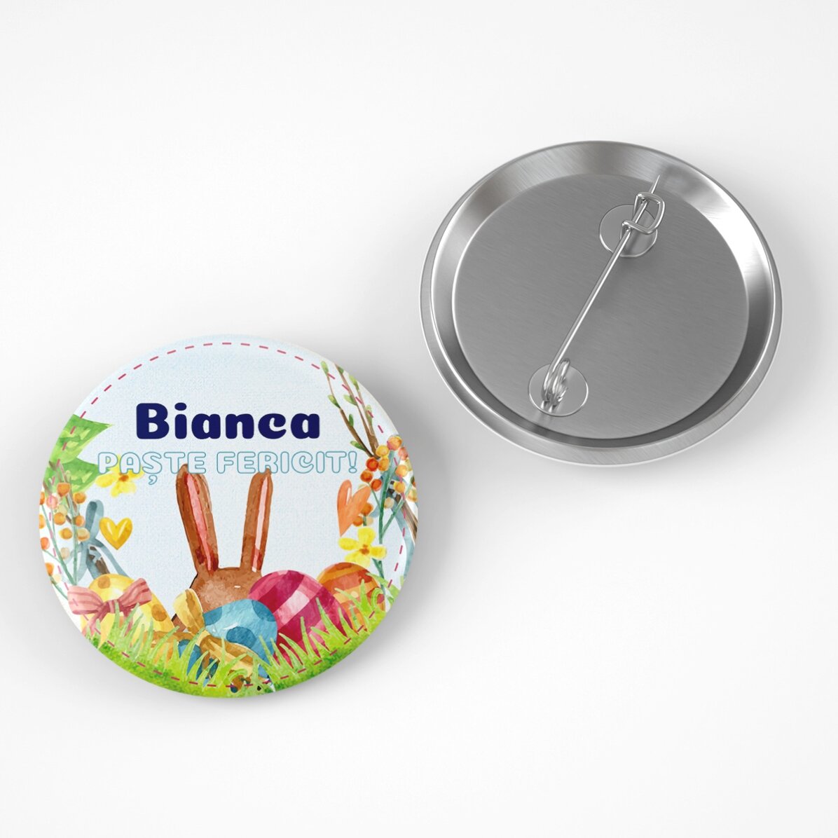 Insignă personalizată cu mesaj de Paște - Watercolor bunny