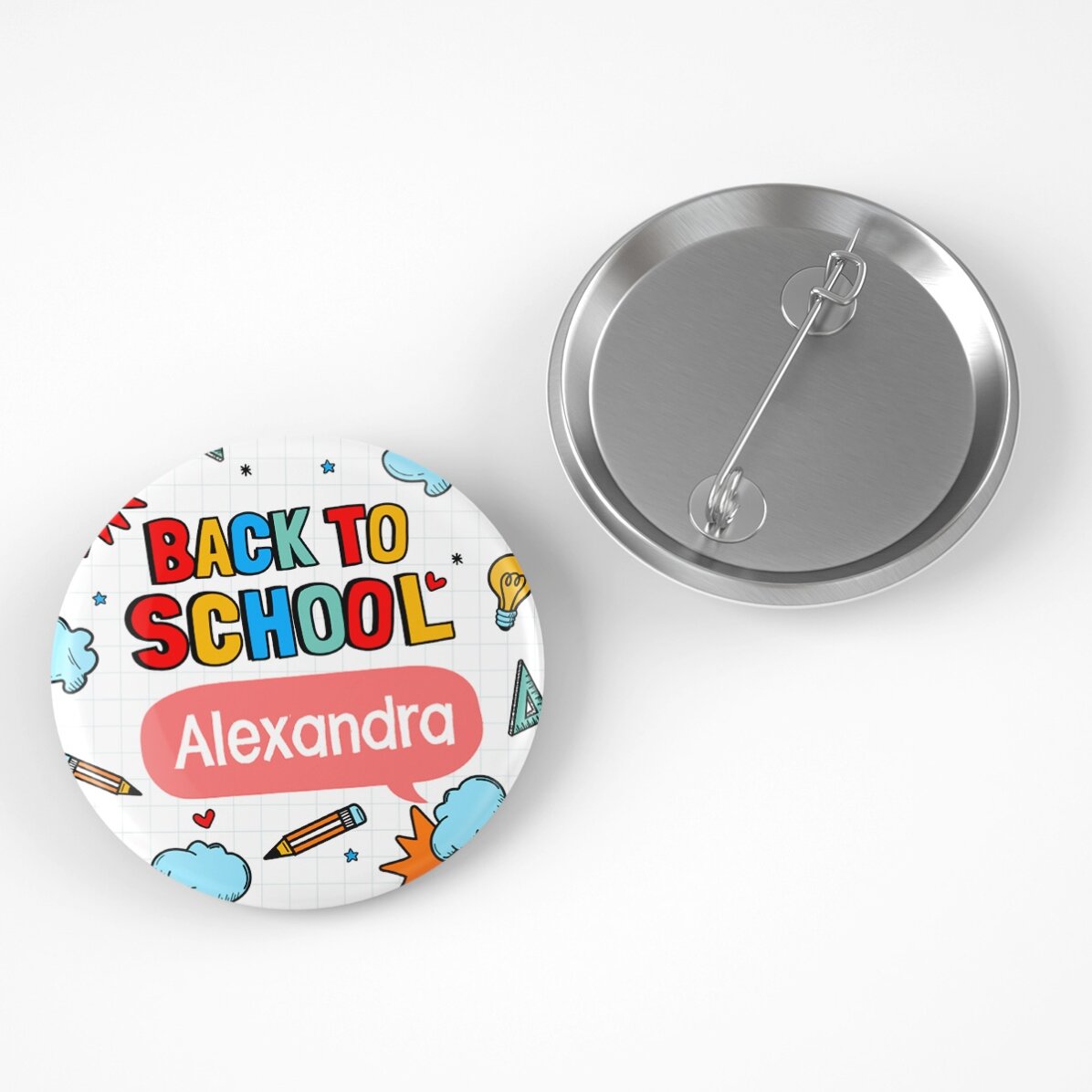 Insignă personalizată cu nume - Back to school again