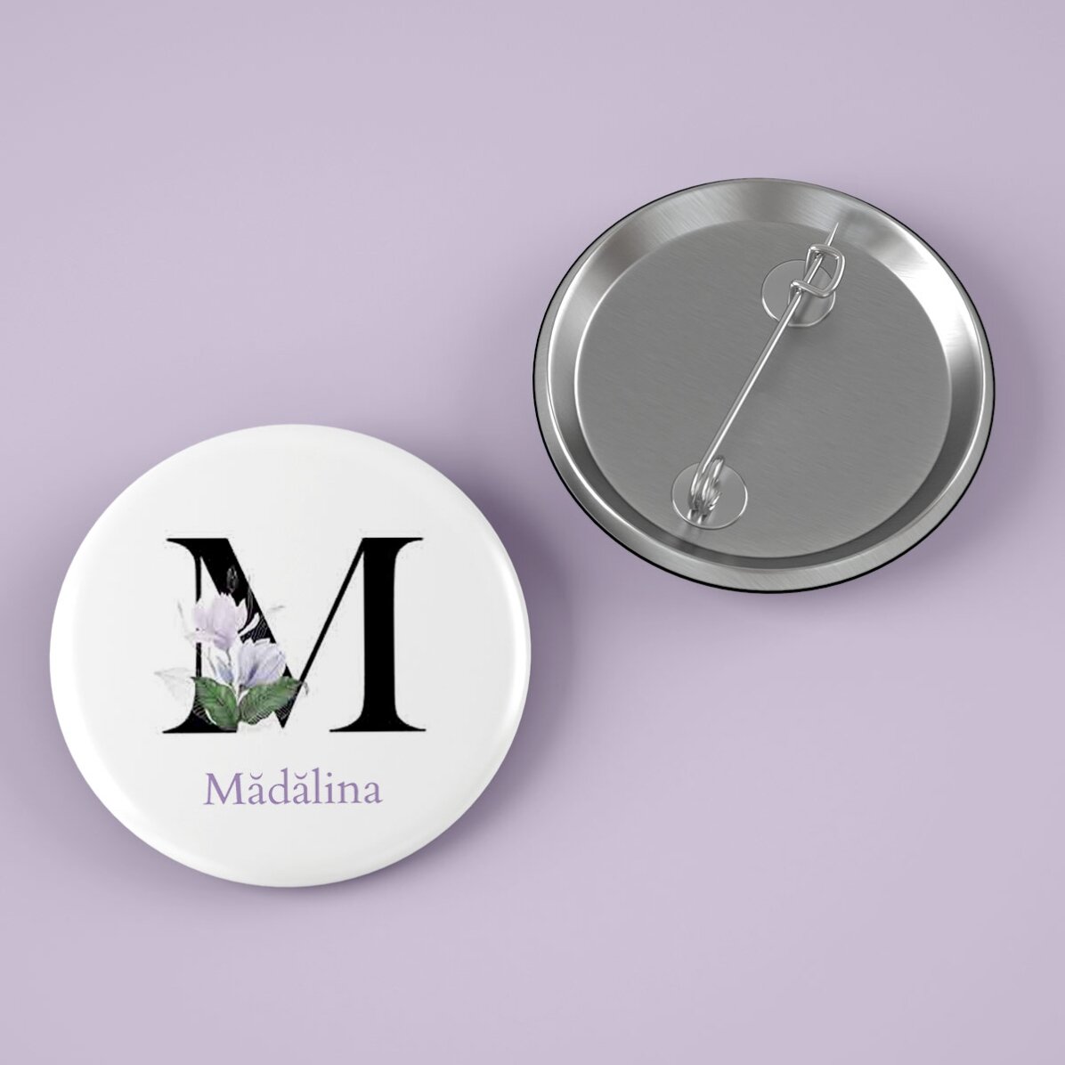Insignă personalizată cu nume și inițială - Floral