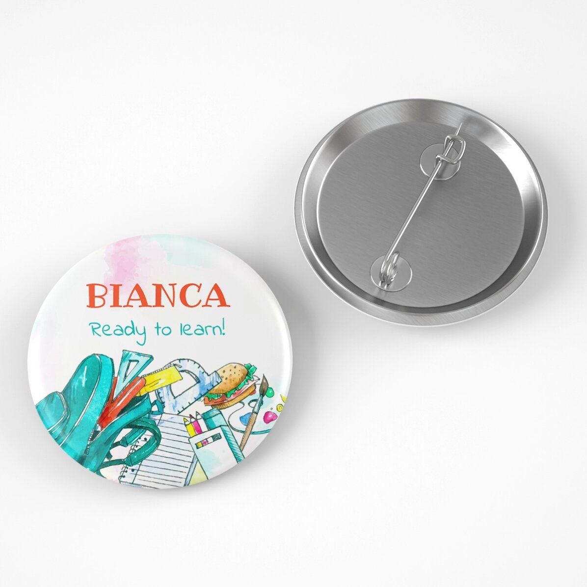Insignă personalizată cu nume și text  - Ready to learn