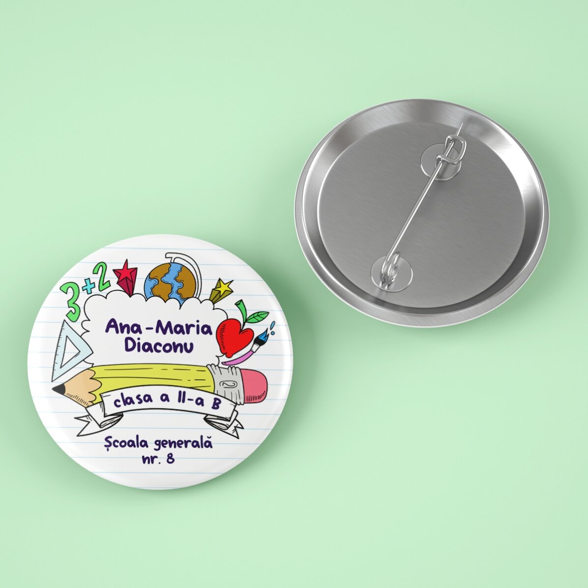 Insignă personalizată cu nume și text  - School time