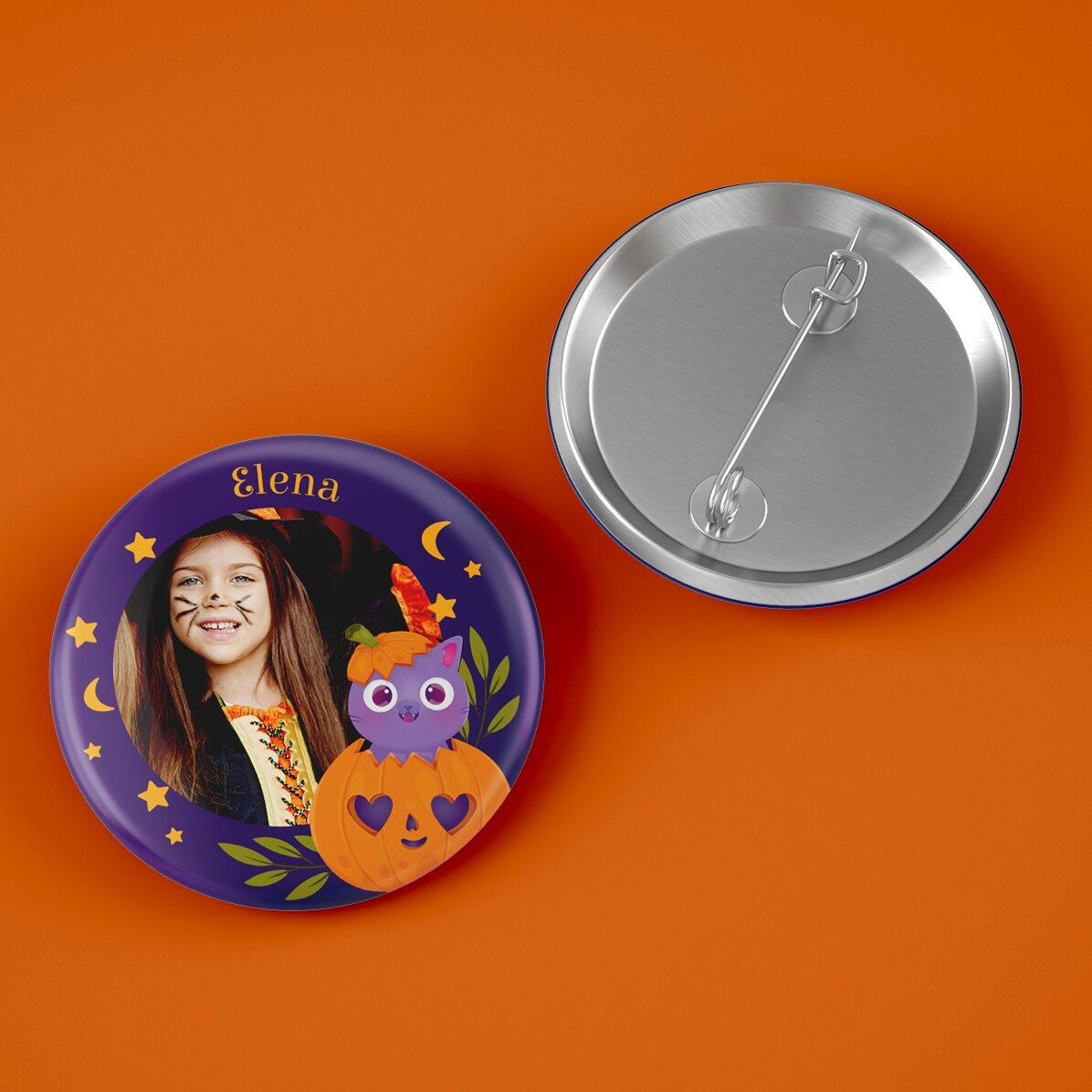 Insignă personalizată cu poză și nume - Halloween pumpkin