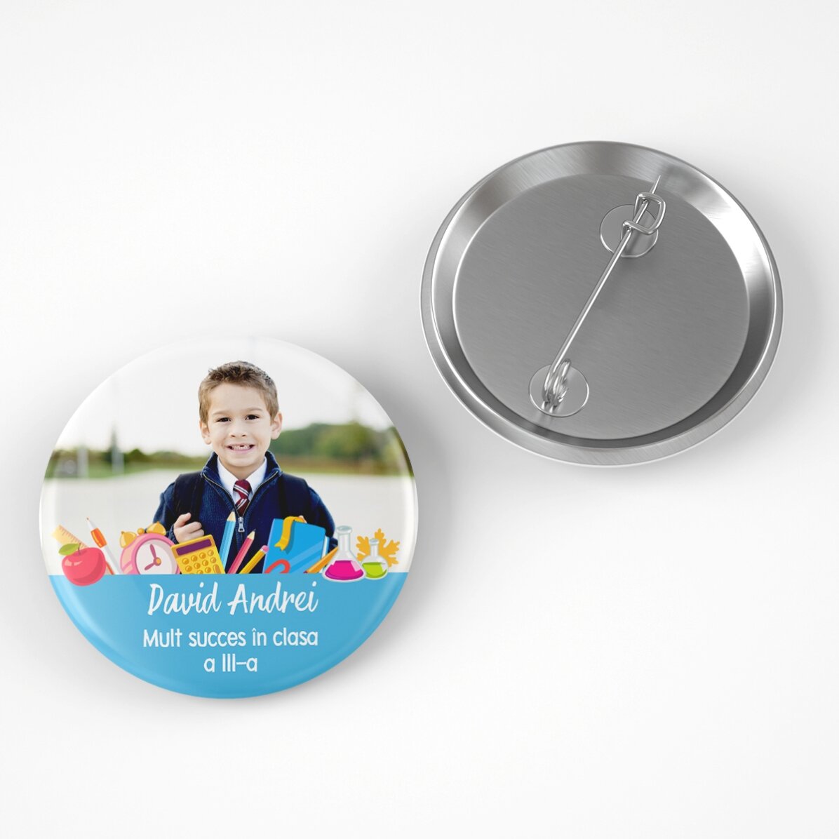 Insignă personalizată cu poză și text - Back to school