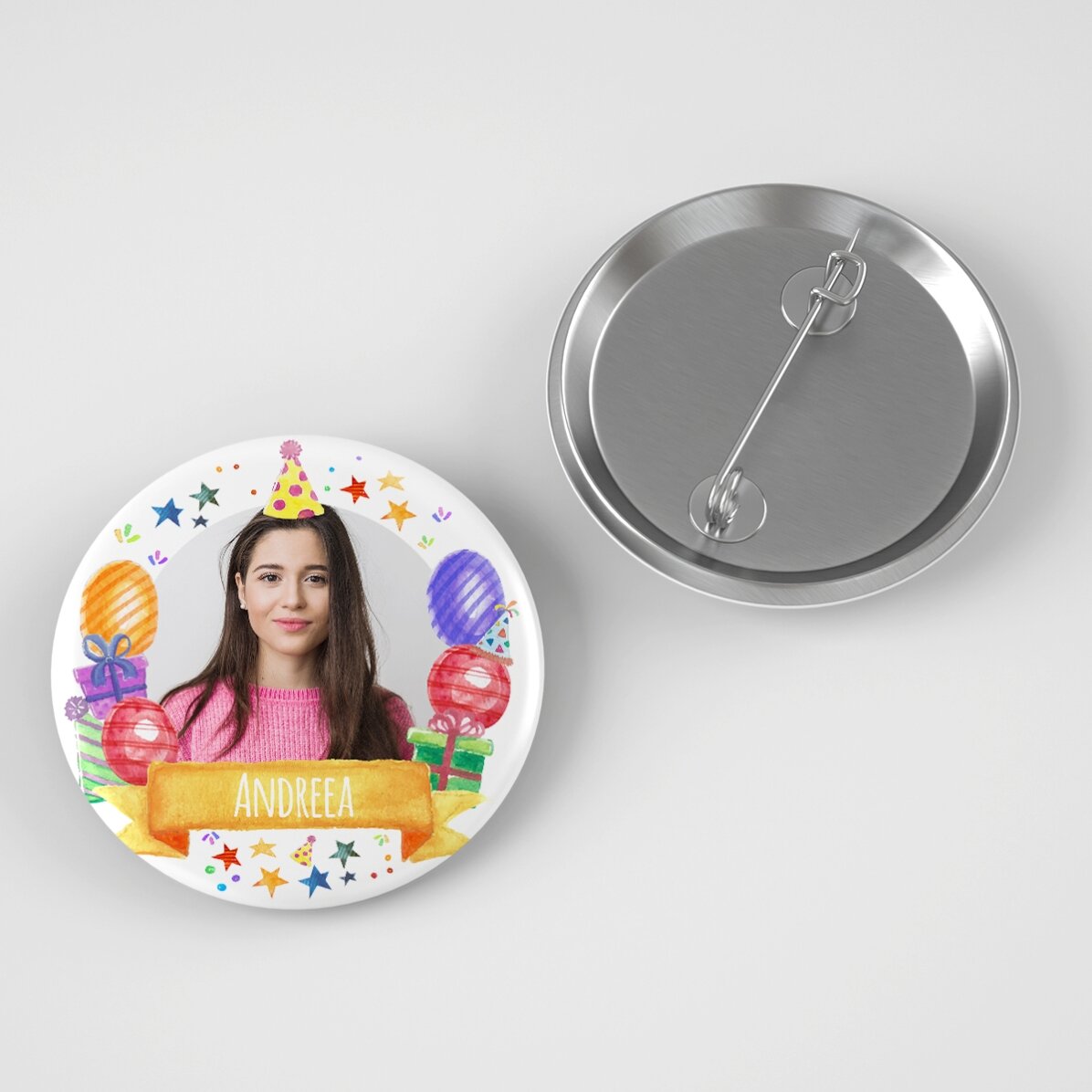 Insignă personalizată cu poză și text - Happy Birthday