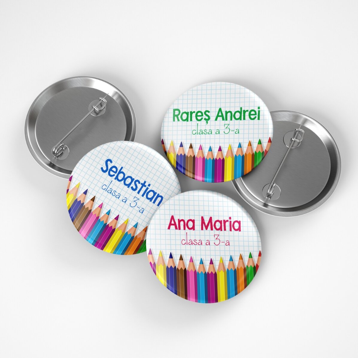 Insignă personalizată cu text - Creioane colorate