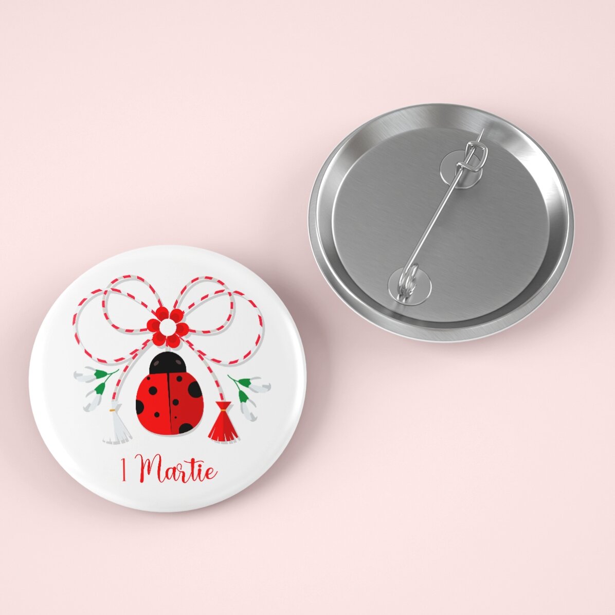 Insignă personalizată cu text - Mărțișor buburuză