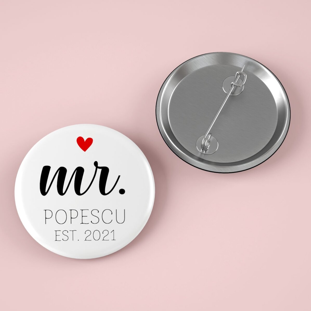 Insignă personalizată cu text - Mr & Mrs