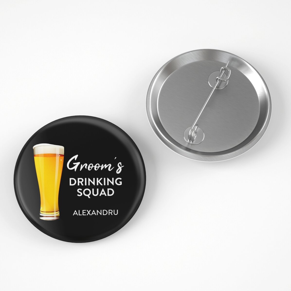 Insignă personalizată cu text pentru petrecerea burlacilor