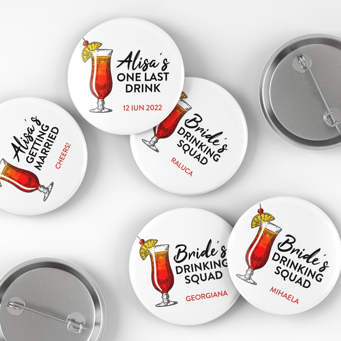 Insignă personalizată cu text pentru petrecerea burlăcițelor