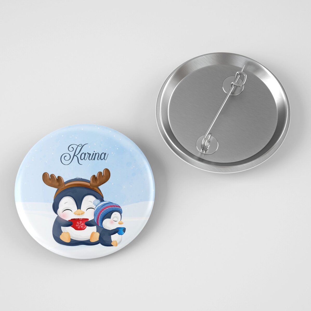 Insignă personalizată cu text - Pinguini 