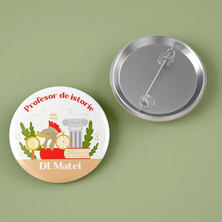 Insignă personalizată cu text - Profesor de Istorie