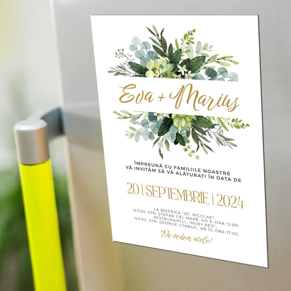 Invitație magnetică personalizată - Green leaves