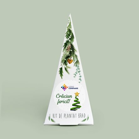 Kit de plantat brad personalizat cu logo și mesaj - Crăciun fericit