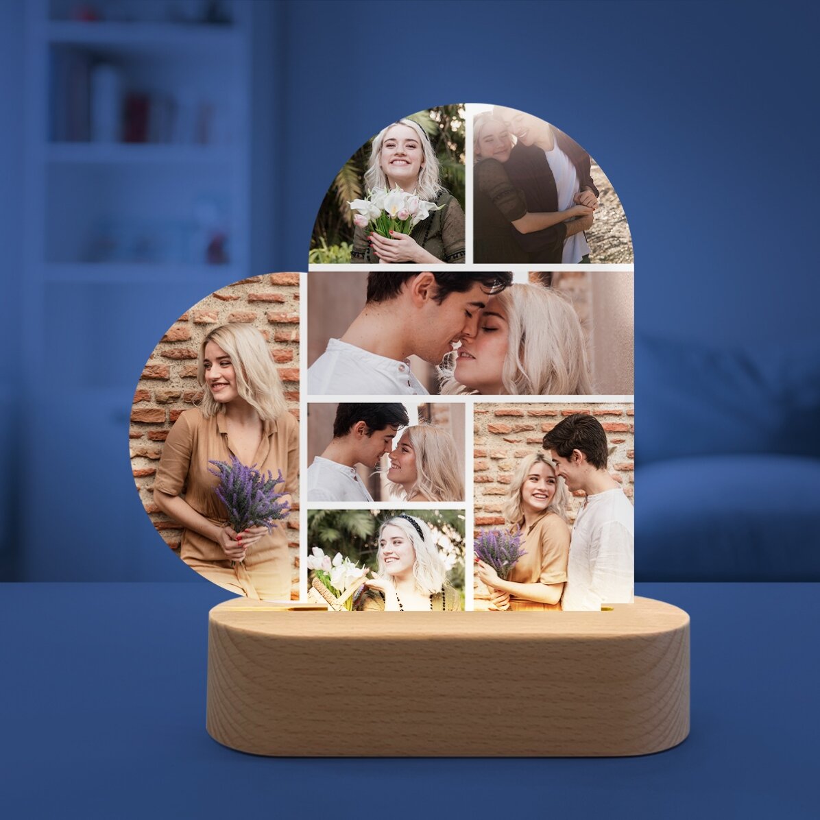 Lampă veghe LED inimă personalizată cu 7 poze