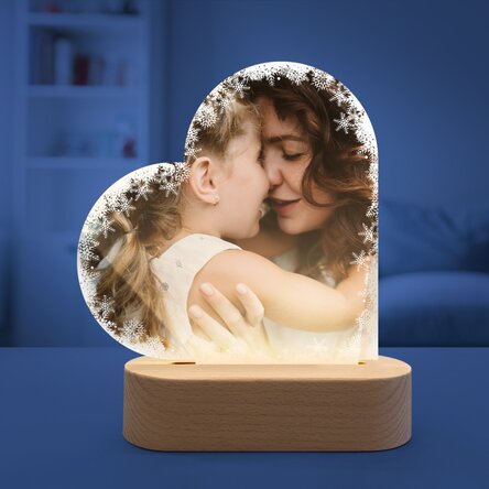 Lampă veghe LED inimă personalizată cu o poză - Fulgi de nea