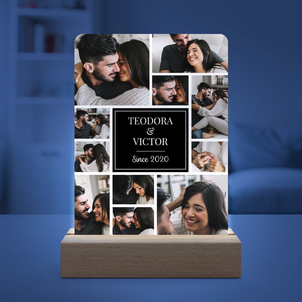 Lampă veghe LED personalizată cu 11 poze și mesaj