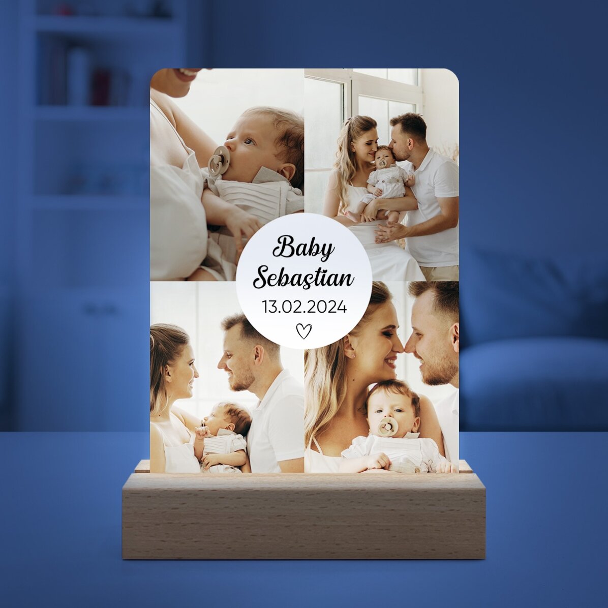 Lampă veghe LED personalizată cu 4 poze și text