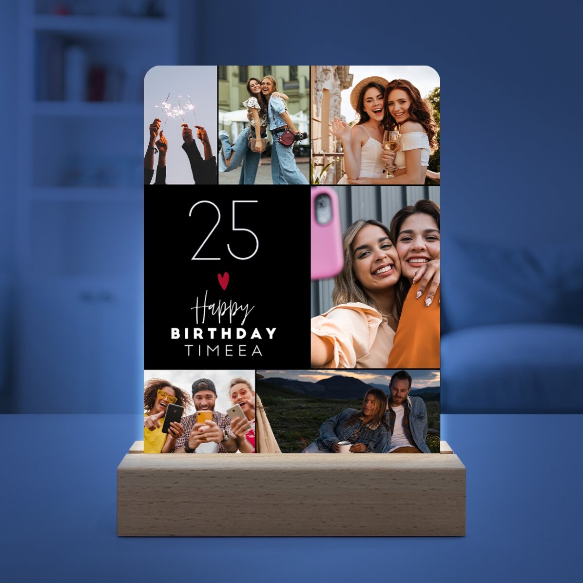 Lampă veghe LED personalizată cu 6 poze și mesaj 