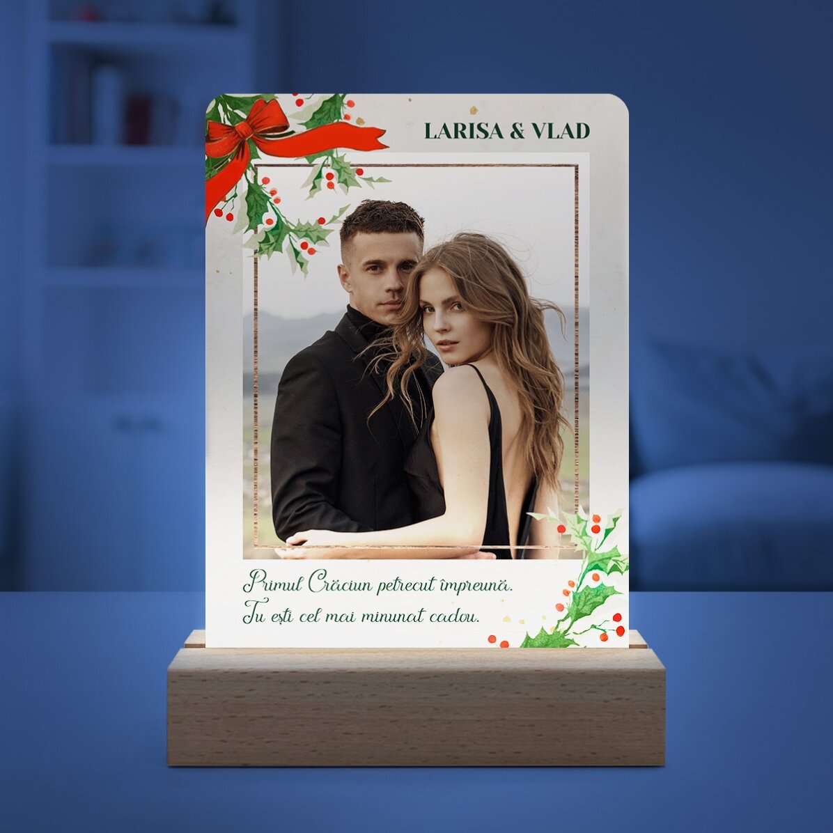 Lampă veghe LED personalizată cu o poză și mesaj - Crăciun