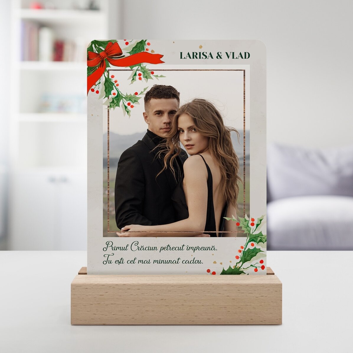 Lampă veghe LED personalizată cu o poză și mesaj - Crăciun