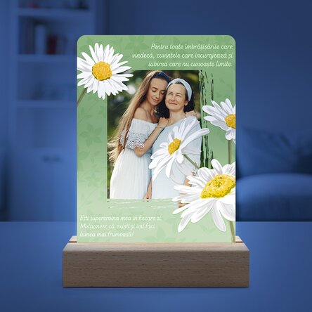 Lampă veghe LED personalizată cu o poză și text - Daisies