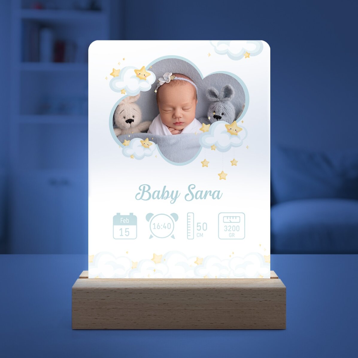 Lampă veghe LED personalizată cu poză și text - Baby