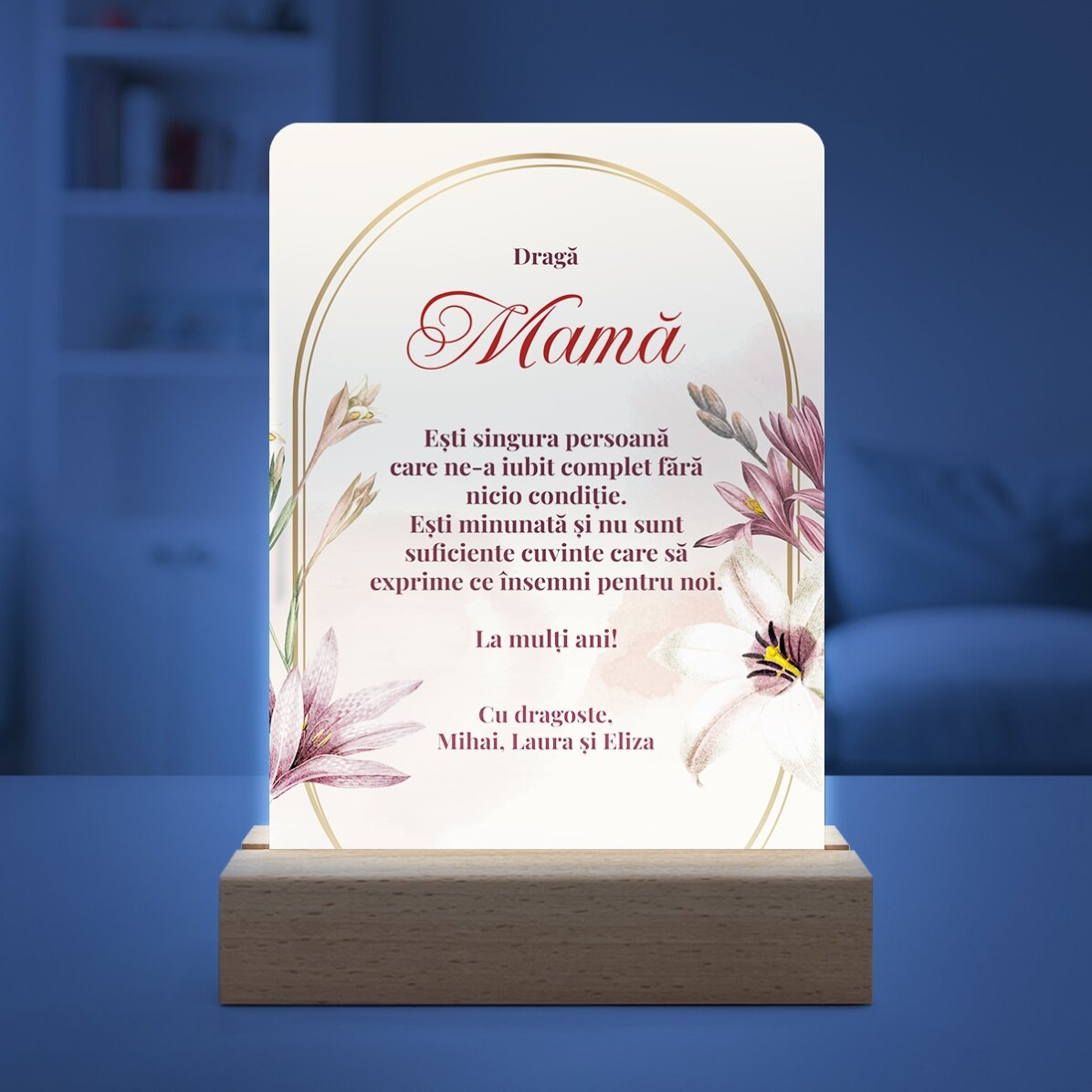 Lampă veghe LED personalizată mesaj pentru mama
