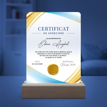 Персонализирана LED нощна лампа с послание - Сертификат за признателност