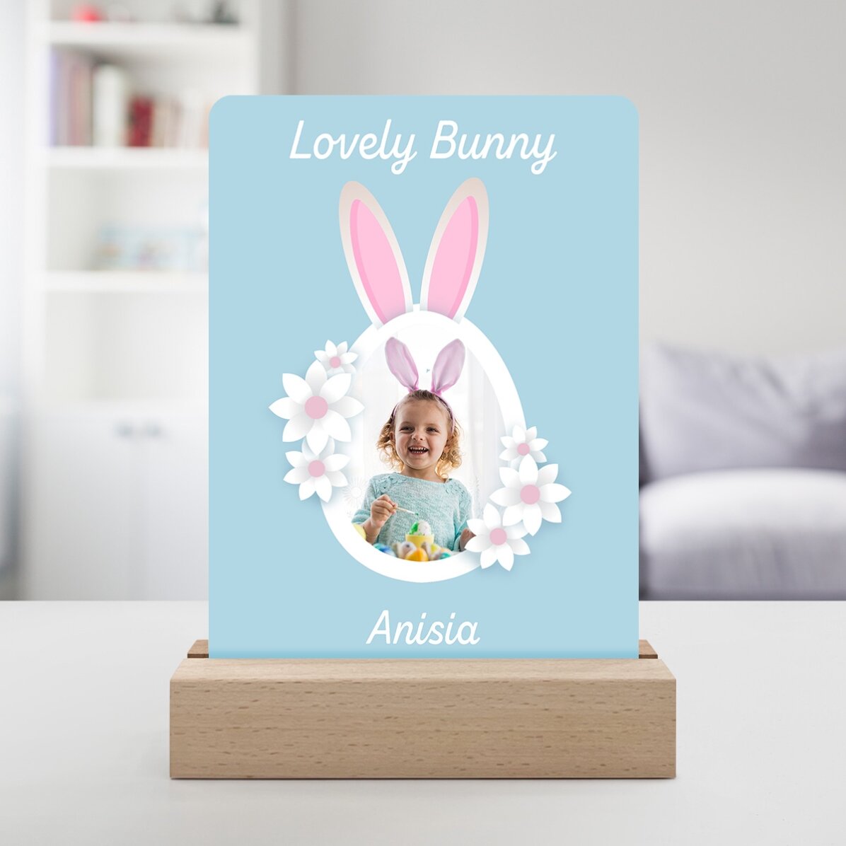 Lampă veghe LED personalizată cu o poză și text - Bunny