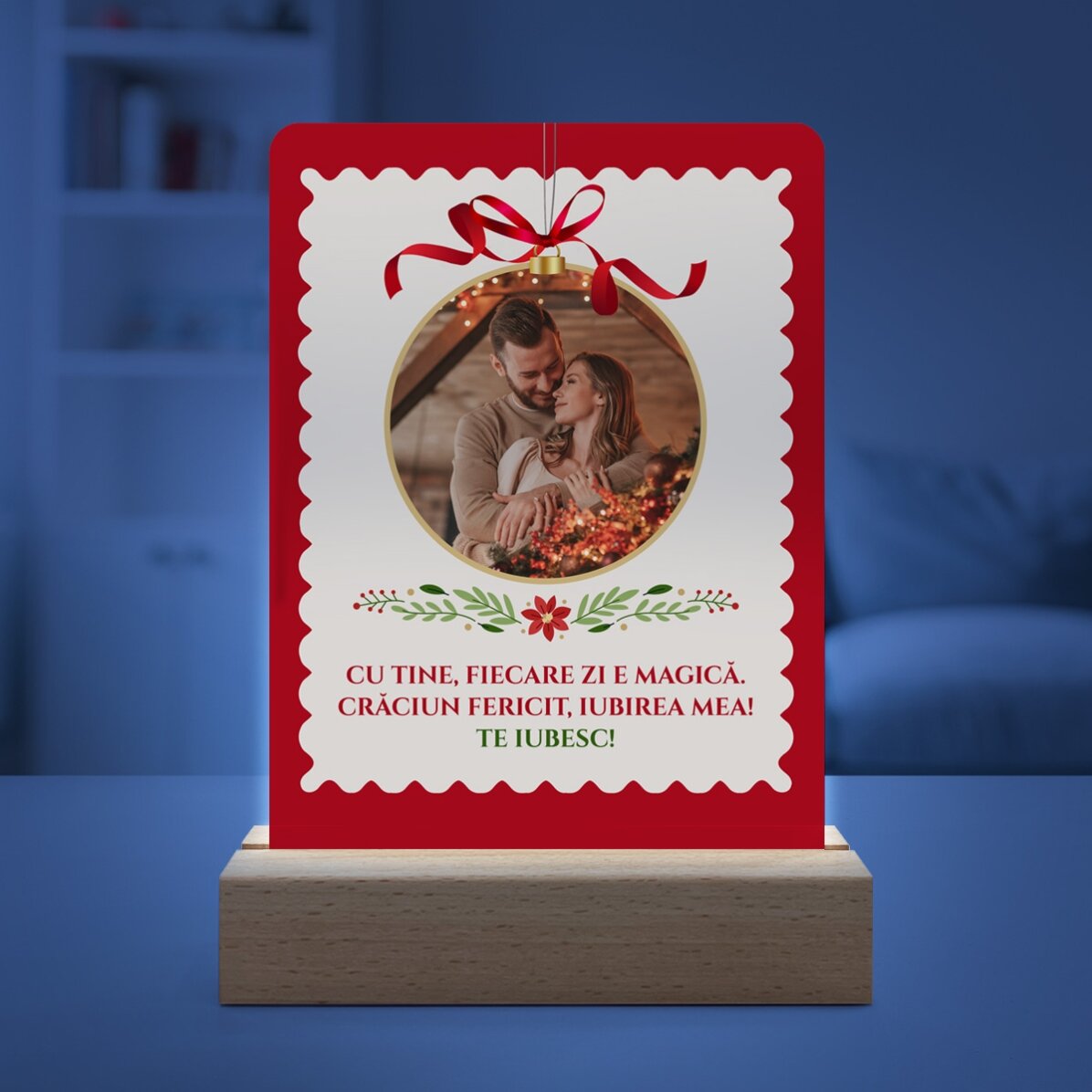 Lampă veghe LED personalizată cu poză și mesaj - Glob