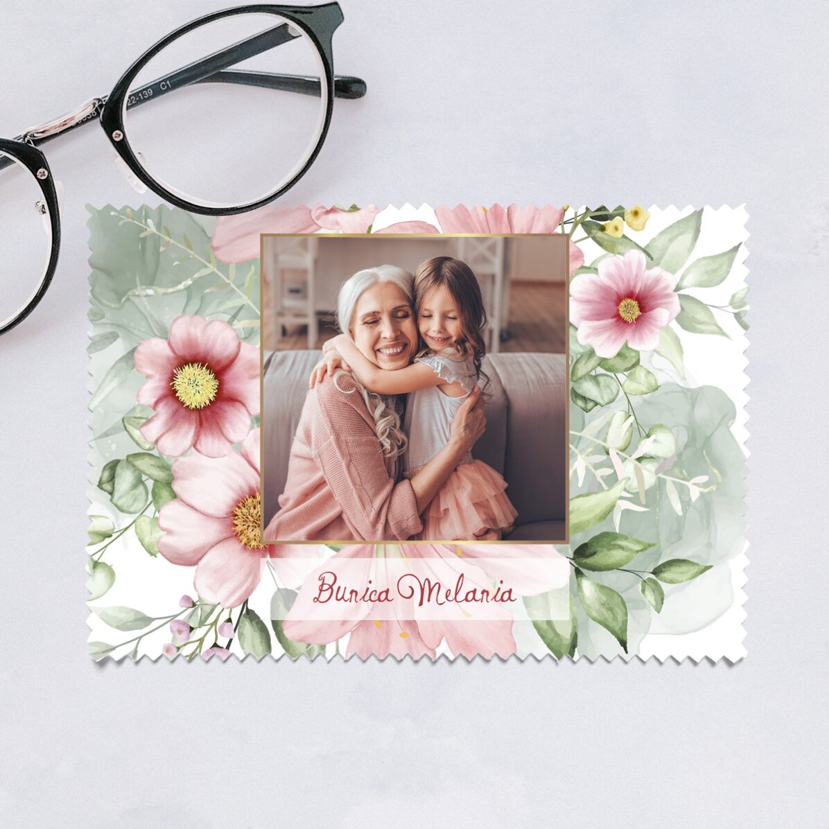Lavetă personalizată cu o poză pentru curățare ecrane/ochelari - Floral