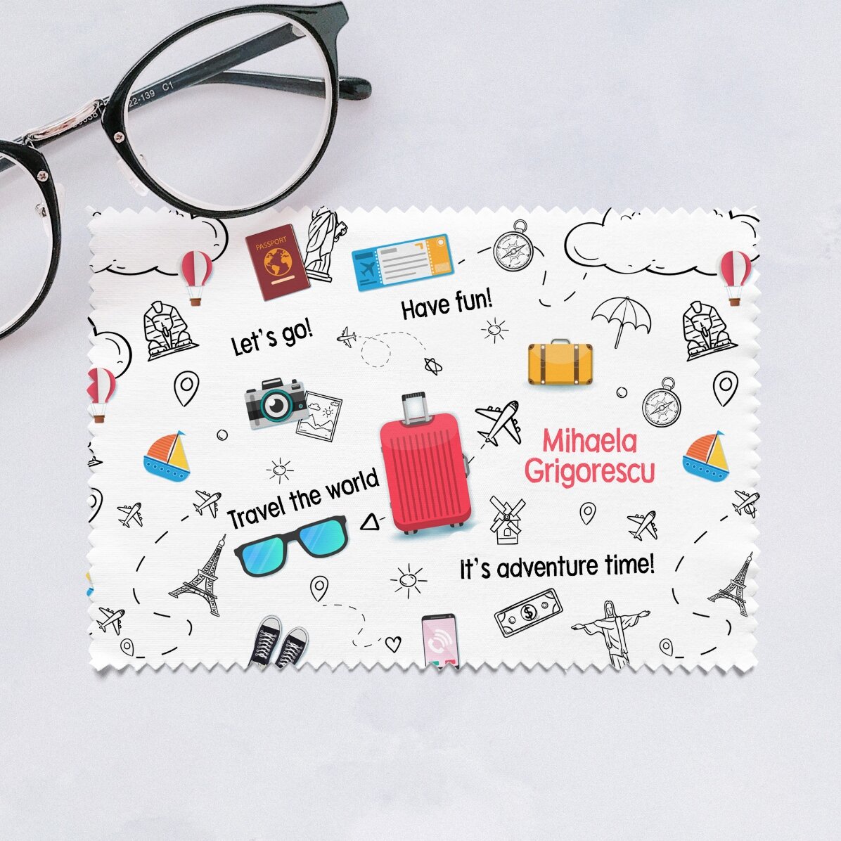 Lavetă personalizată pentru curățare ecrane/ochelari - Travel