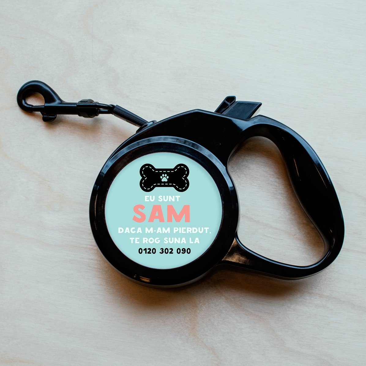 Lesă de câini personalizată cu o poză și text