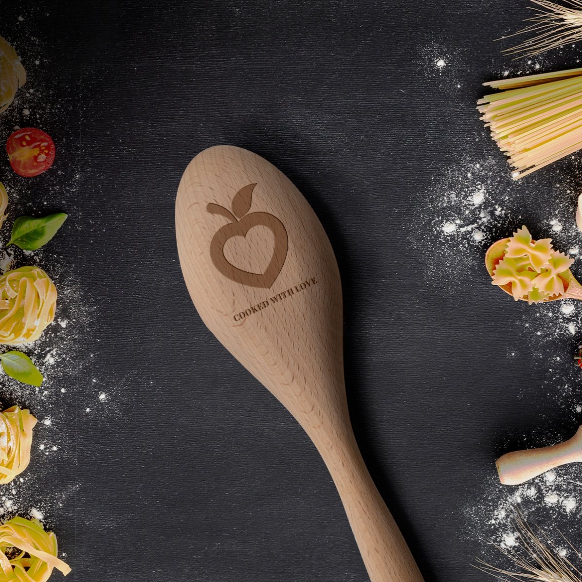 Lingură de lemn personalizată - Cooked with love