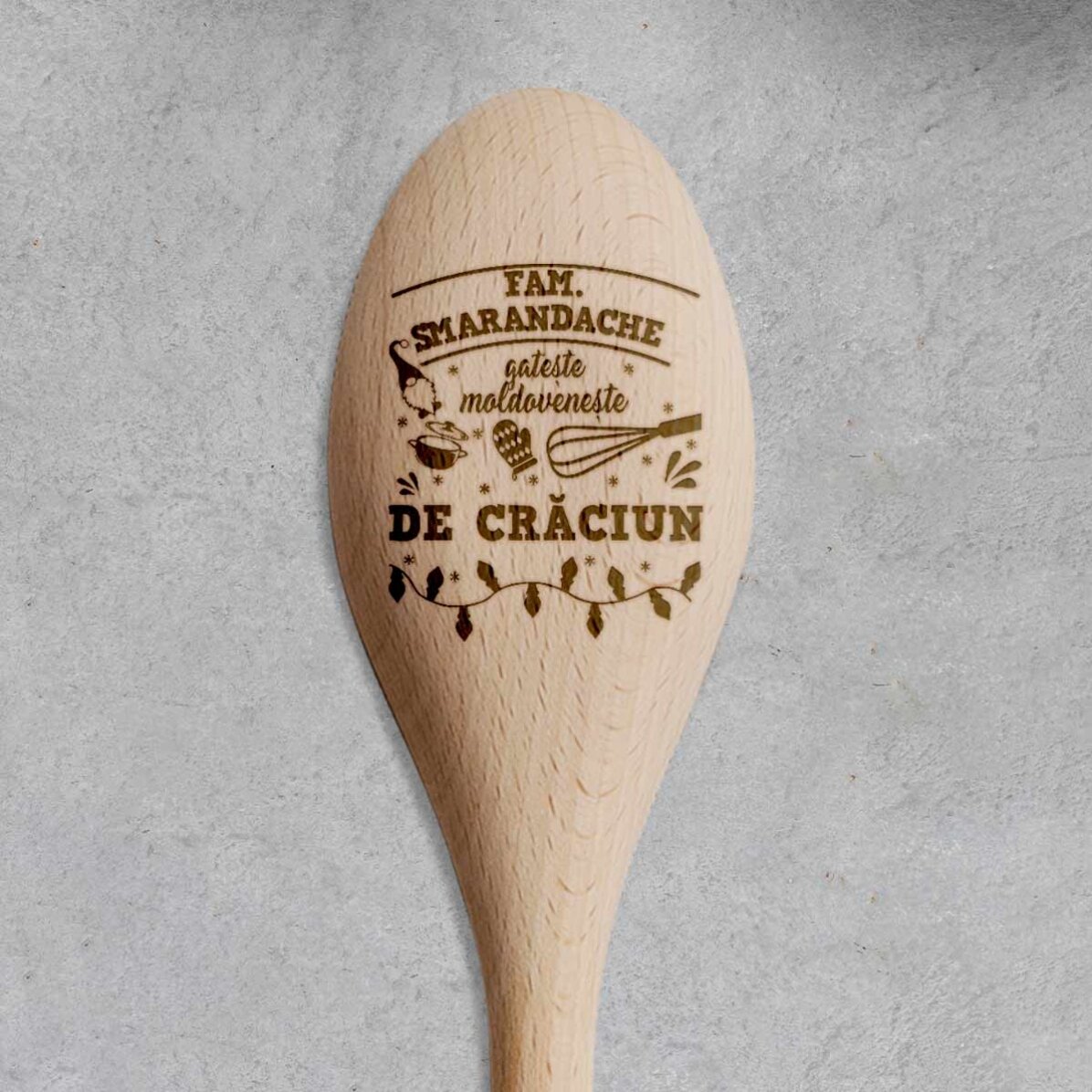 Lingură de lemn personalizată cu text - Crăciun în bucătărie