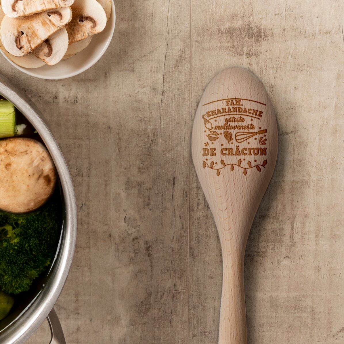 Lingură de lemn personalizată cu text - Crăciun în bucătărie