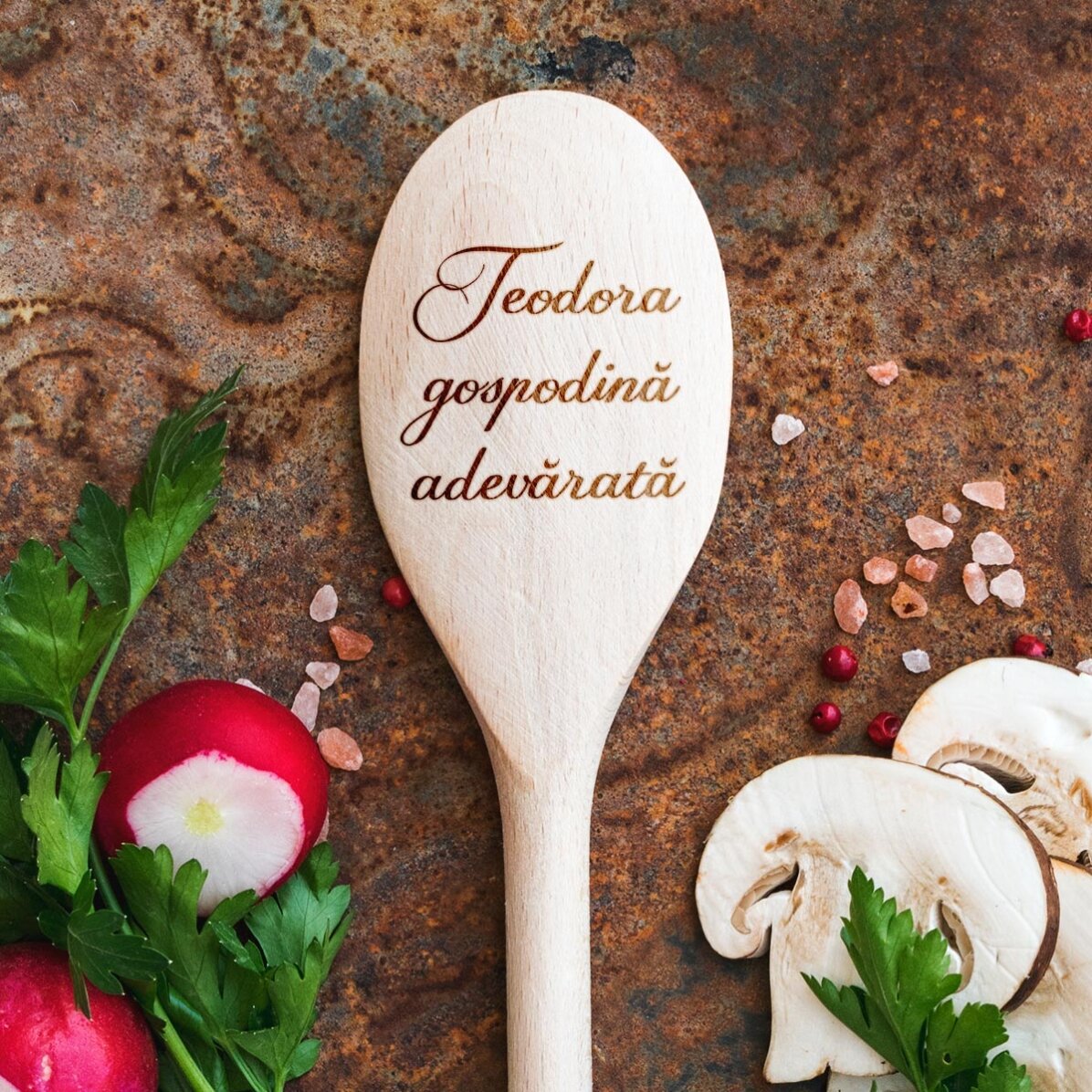 Lingură de lemn personalizată cu text - Gospodină