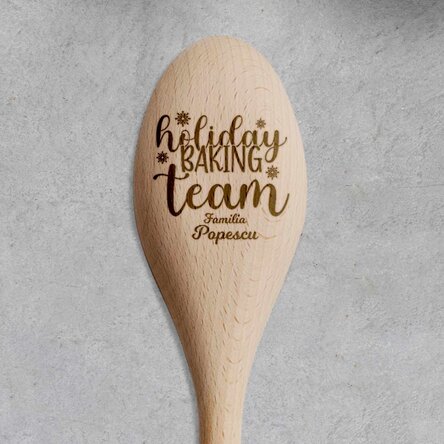 Lingură de lemn personalizată cu text - Holiday baking team