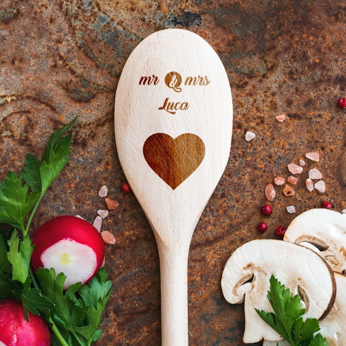 Lingură de lemn personalizată - Mr & Mrs