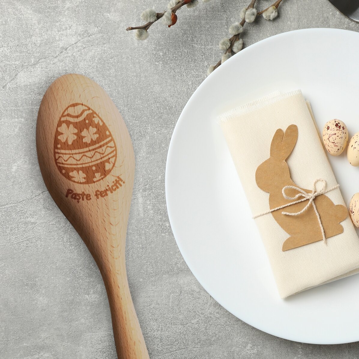 Lingură de lemn personalizată - Paște fericit!