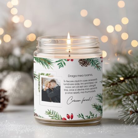 Lumânare mare parfumată personalizată cu o poză și text - Winter Magic