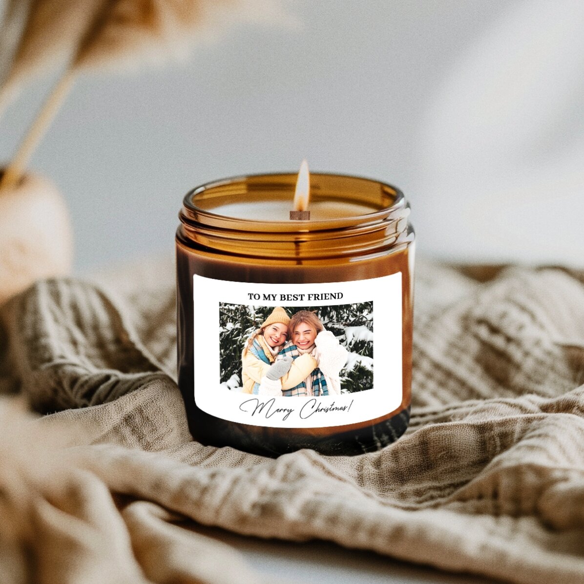 Lumânare mică parfumată personalizată cu o poză și text