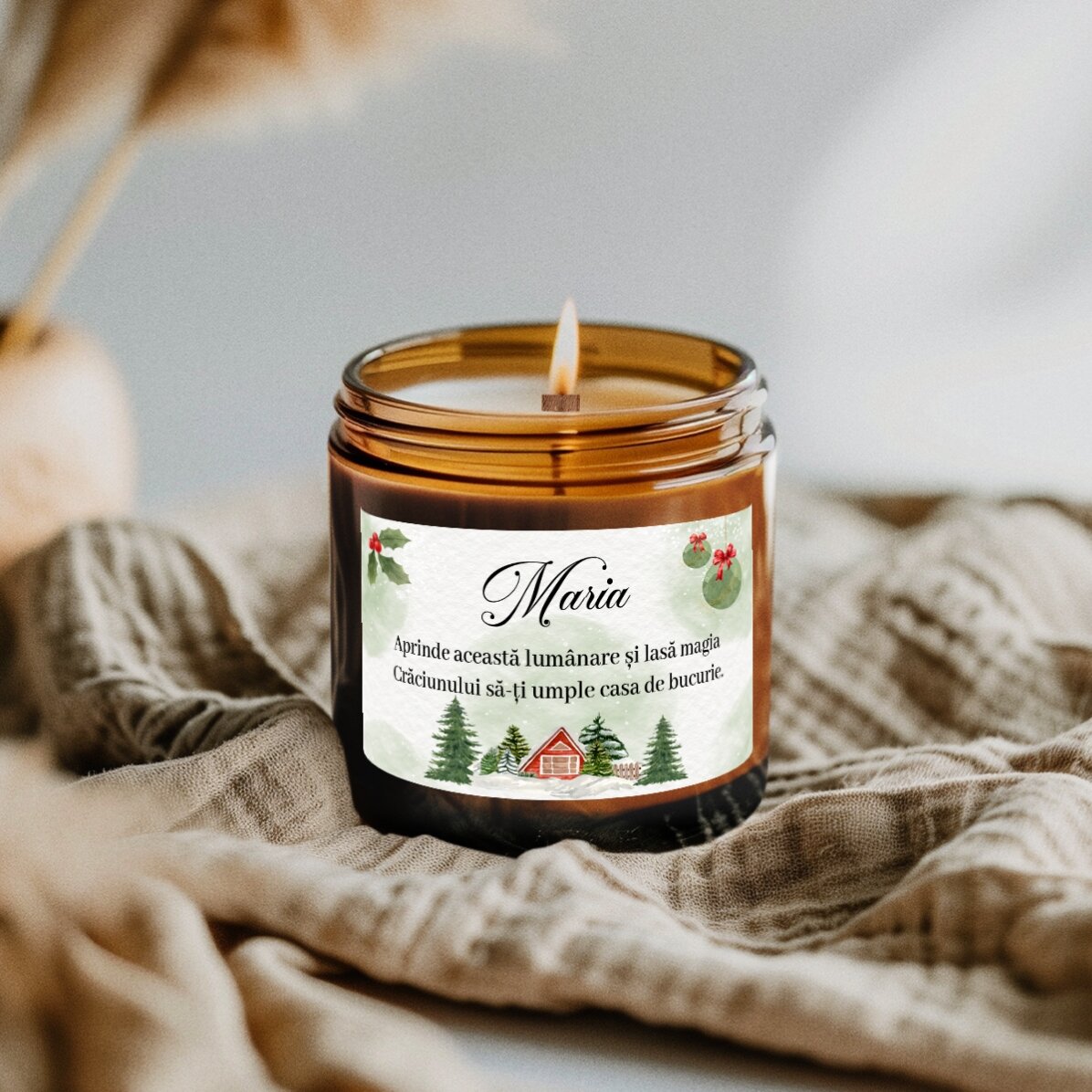Lumânare mică parfumată personalizată cu text - Winter