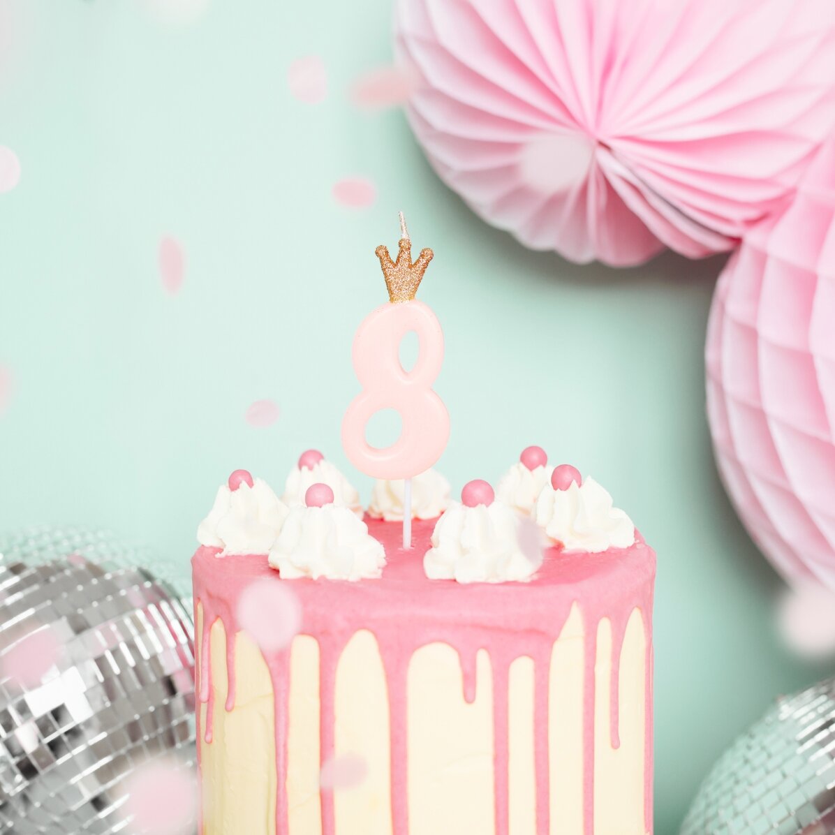 Lumânări pentru tort - Cifra roz cu coroniță 9.5cm