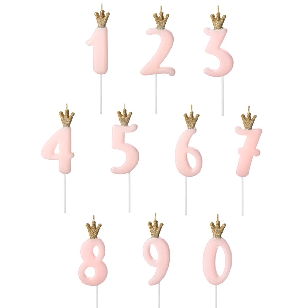 Lumânări pentru tort - Cifra roz cu coroniță 9.5cm