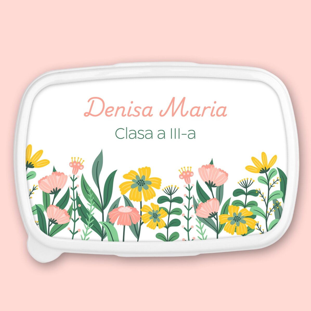 Lunch box, caserolă personalizat cu text - Flori