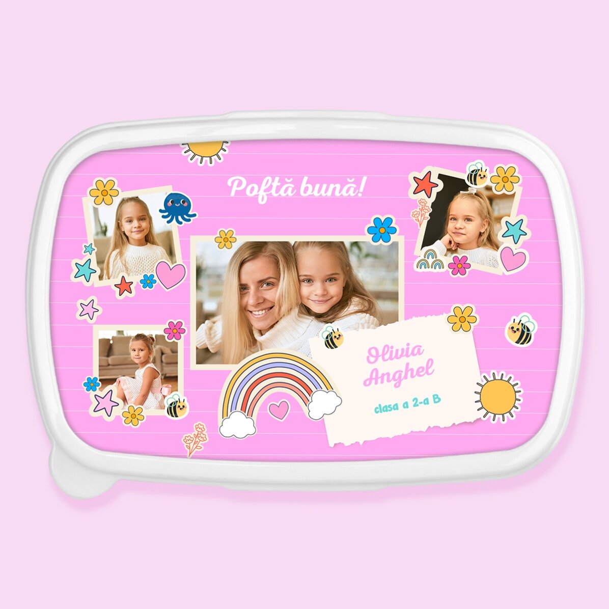 Lunch box, caserolă personalizat cu colaj de poze și text