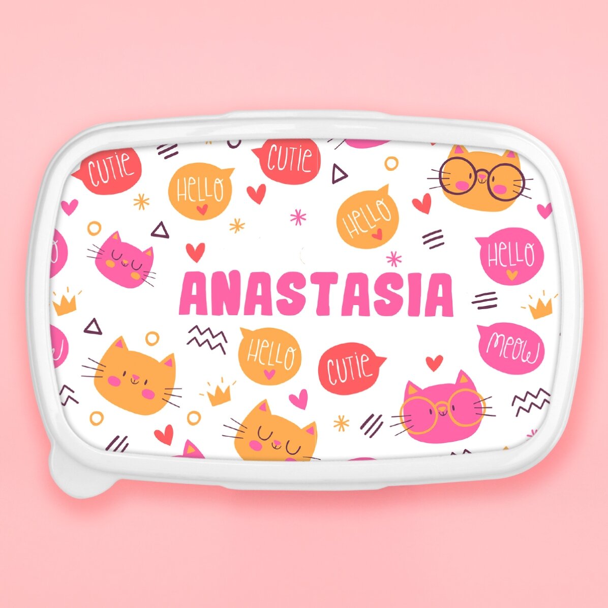 Lunch box, caserolă personalizat cu nume - Hello cuties