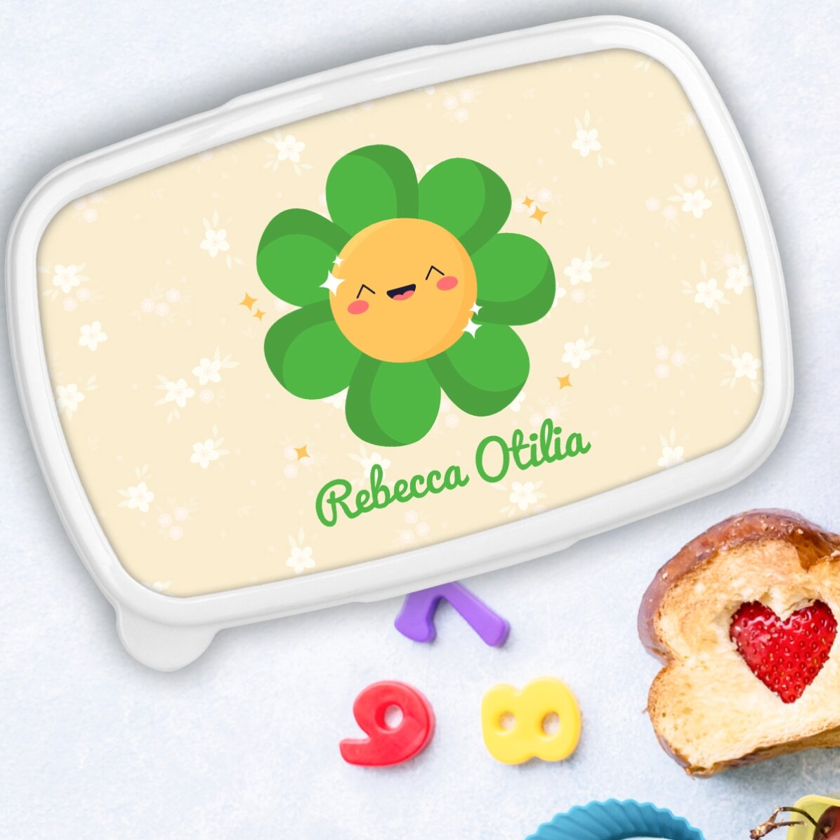 Lunch box, caserolă personalizat cu nume - Model floare colorată