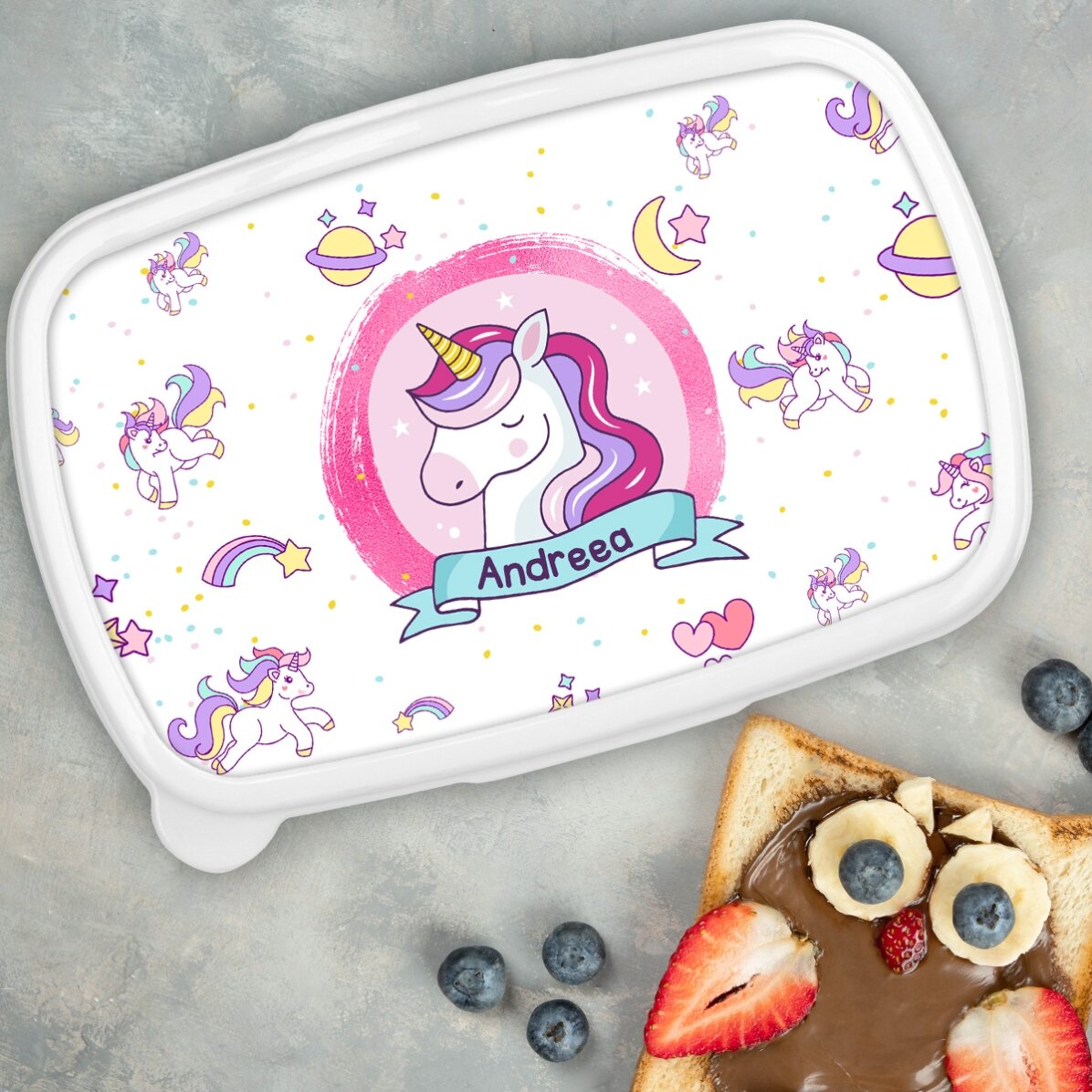 Lunch box, caserolă personalizat cu nume - Unicorn